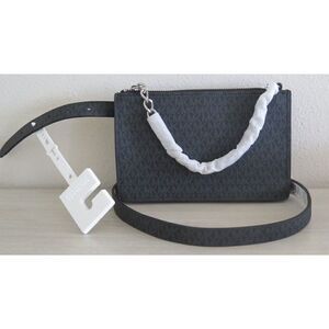 Michael Kors 554131C Sz Medium Black Sig. MK Logo PU Leather Waist Belt Bag